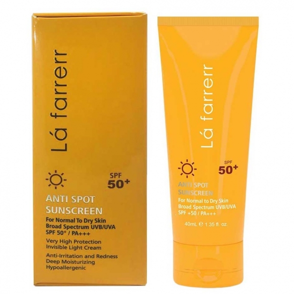 کرم ضد آفتاب و ضد لک بی رنگ SPF50+ مخصوص پوست های خشک و معمولی لافارر